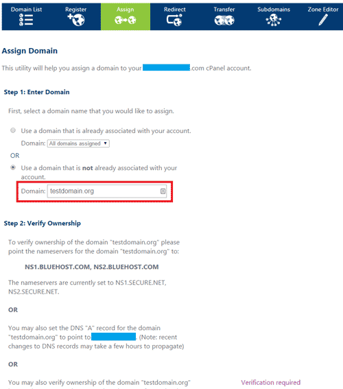 Assign new domains on Bluehost