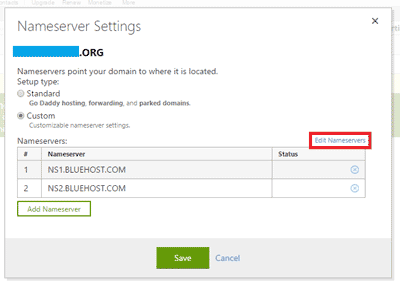 GoDaddy Edit Nameservers 