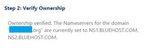 Bluehost domain name verified