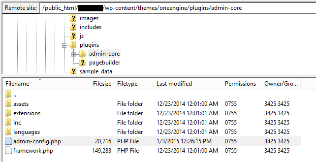 The location of the admin-config file to modify as seen in FileZilla.