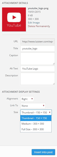 Image attachment details in WordPress