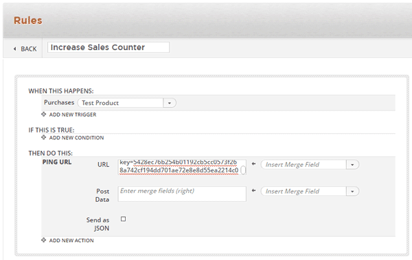 Ontraport rule to increase sales counter.